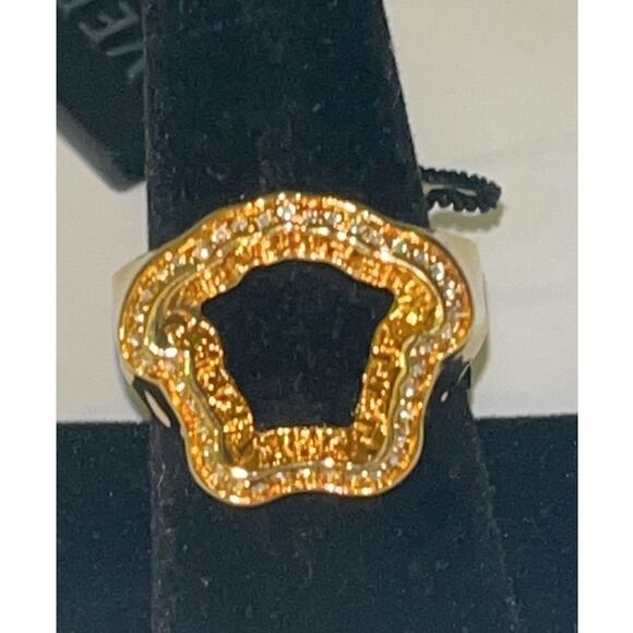 Versace Gold Color Metal & Crystal Medusa Head Curve Ring - 8.5 - Unisex - Picture 2 of 10